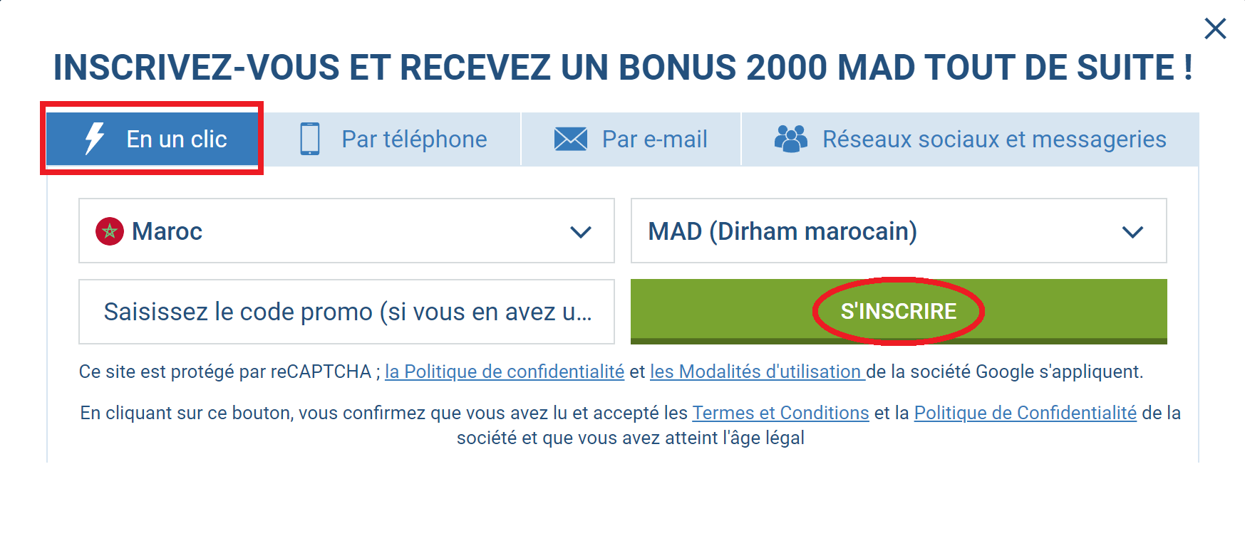 Procédure de Création Compte 1xBet